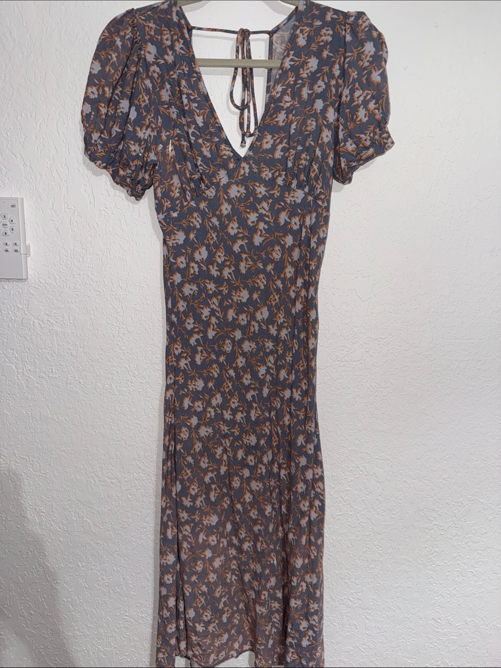 Free People Slate Blue and Tan Floral Midi Dress